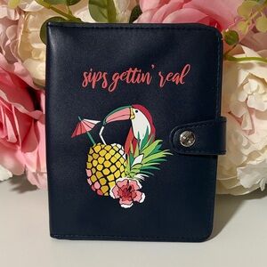 Vera Bradley Navy passport Holder with Tropical Design Toucan Pineapple Drink